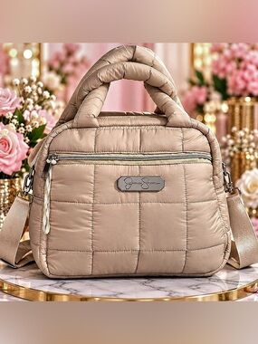 Jessica Simpson Beige Quilted Insulated Lunch Bag Cooler Tote Crossbody NWT